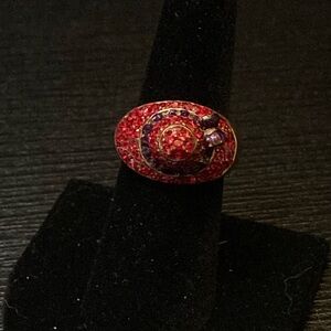 Elegant Red and Purple Hat Gemstone Ring size 7